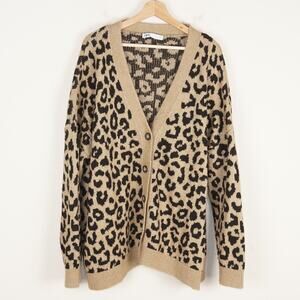 Zara Brown Black Oversized Relaxed Leopard Print Button Front Cardigan Womens L
